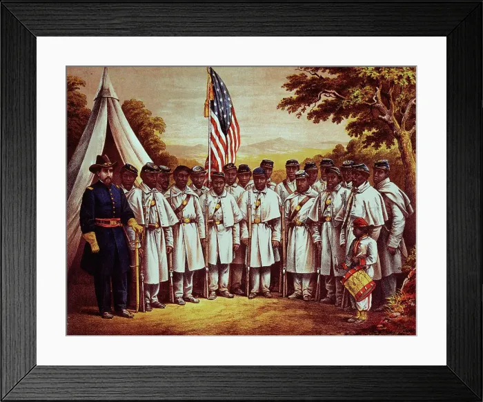Framed Print : Illustration Of Early African American Regiment Posing At Camp Framed Print : Illustration Of Early African American Regiment Posing At Camp