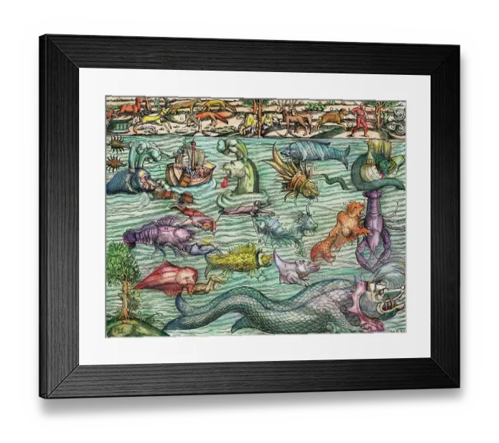 Framed Print : Illustration of Mythical Sea Monsters by Sebastian Munster Framed Print : Illustration of Mythical Sea Monsters by Sebastian Munster