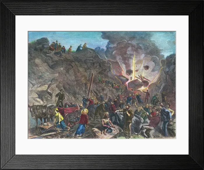 Framed Print : Men Mingling and Working on Railroad Construction Framed Print : Men Mingling and Working on Railroad Construction