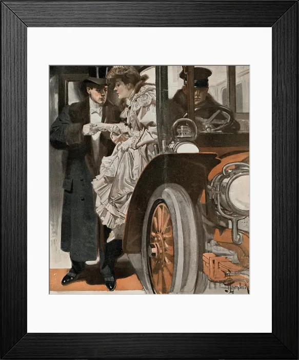 Framed Print : Man Helping Woman out of Car Framed Print : Man Helping Woman out of Car