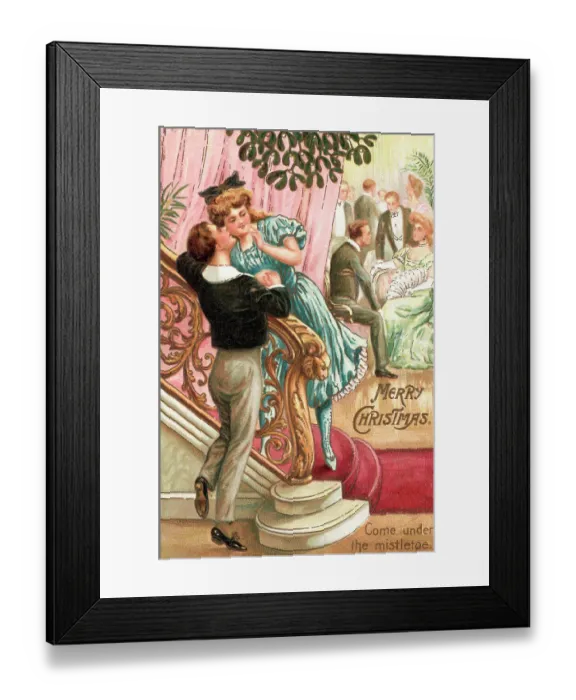 Framed Print : Victorian Christmas Card: Merry Christmas-Come under the mistletoe Framed Print : Victorian Christmas Card: Merry Christmas-Come under the mistletoe