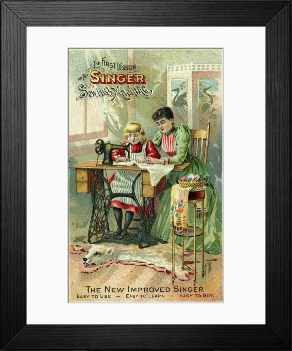 Framed Print : Mother and Daughter Using Sewing Machine Framed Print : Mother and Daughter Using Sewing Machine