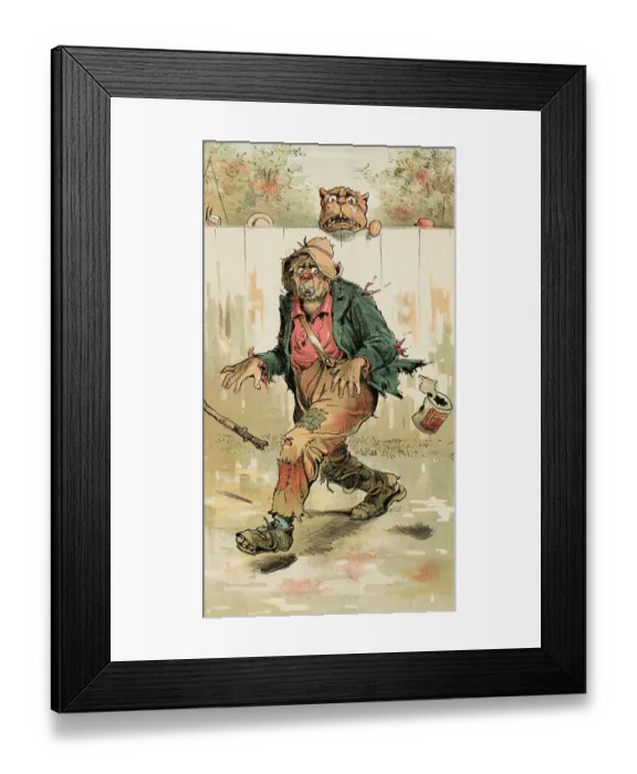 Framed Print : Illustration Depicting Guard Dog Scaring Man Framed Print : Illustration Depicting Guard Dog Scaring Man