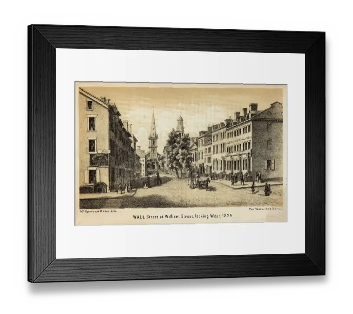 Framed Print : Wall Street at William Street Looking West 1825 Framed Print : Wall Street at William Street Looking West 1825