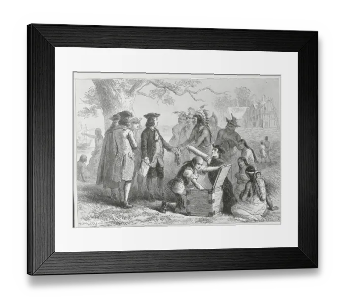 Framed Print : Illustration of William Penn and Native Americans Making Treaty Framed Print : Illustration of William Penn and Native Americans Making Treaty