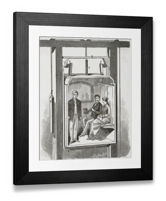 Framed Print : Illustration of Three People Inside an Elevator Framed Print : Illustration of Three People Inside an Elevator