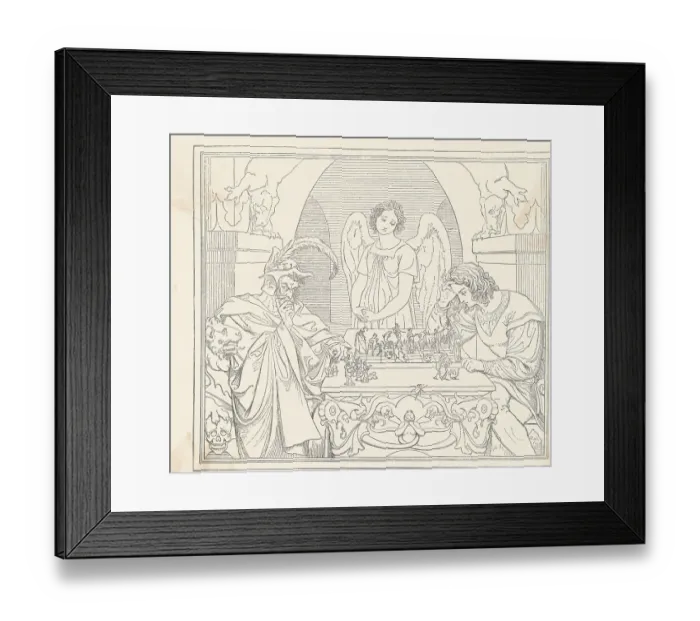 Framed Print : Angelic Figure Watching Two Men in Chess like Game Framed Print : Angelic Figure Watching Two Men in Chess like Game