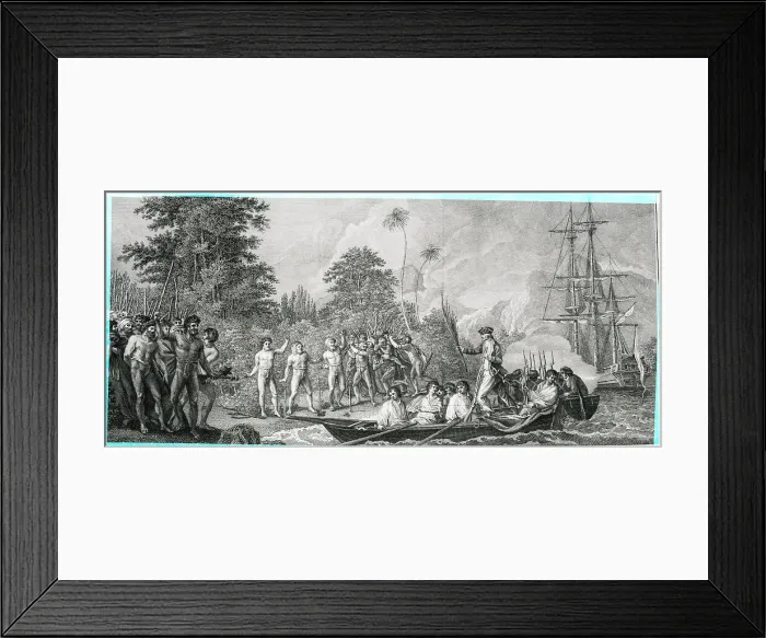 Framed Print : Captain Cook Landing on New Hebrides Framed Print : Captain Cook Landing on New Hebrides