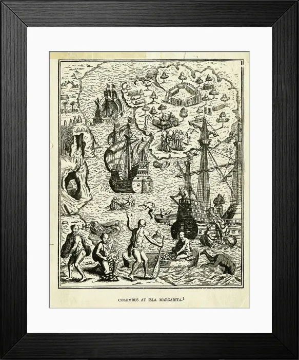 Framed Print : Illustration of Columbus at Isla Margarita Framed Print : Illustration of Columbus at Isla Margarita