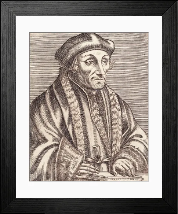 Framed Print : Illustration of Scholar Erasmus Desiderius with Book in Hand Framed Print : Illustration of Scholar Erasmus Desiderius with Book in Hand