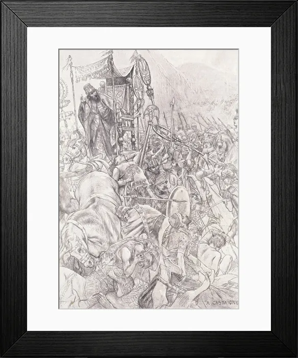 Framed Print : Illustration of Battle Surrounding the Chariot of Darius Framed Print : Illustration of Battle Surrounding the Chariot of Darius