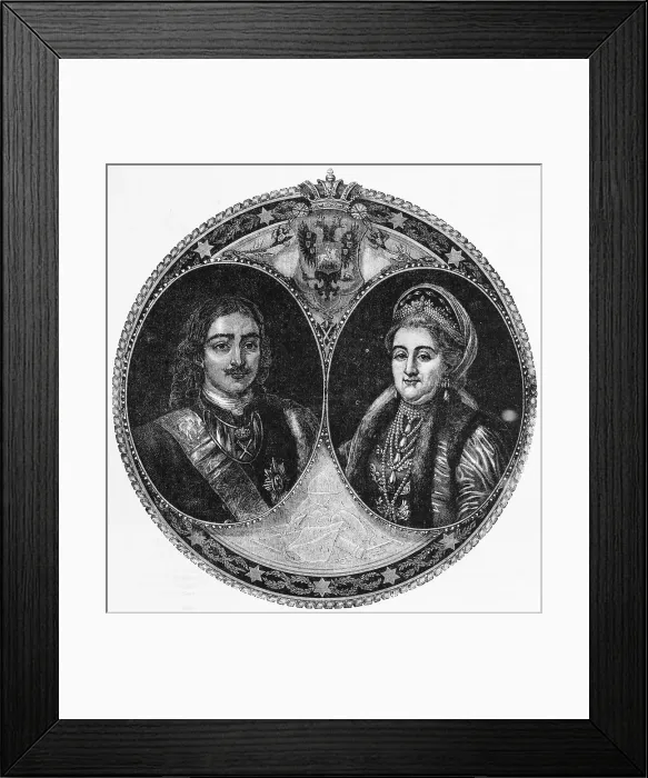 Framed Print : Portrait Illustration of Peter the Great and Catherine I the Great Framed Print : Portrait Illustration of Peter the Great and Catherine I the Great