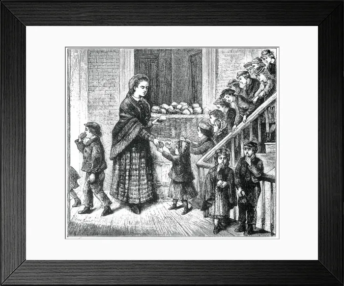 Framed Print : Illustration of Impoverished Children Receiving Food Framed Print : Illustration of Impoverished Children Receiving Food