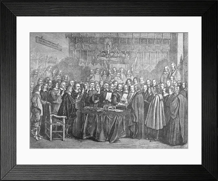 Framed Print : Print of Men Signing the Treaty of Westphalia after Terburg Framed Print : Print of Men Signing the Treaty of Westphalia after Terburg