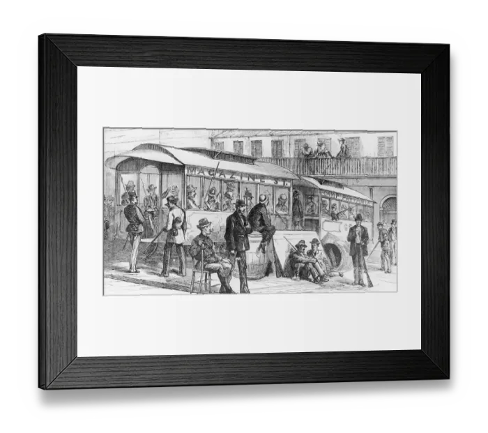 Framed Print : The Louisiana Outrages: A Street Barricade Guarde by White Leaguers Illustration Framed Print : The Louisiana Outrages: A Street Barricade Guarde by White Leaguers Illustration