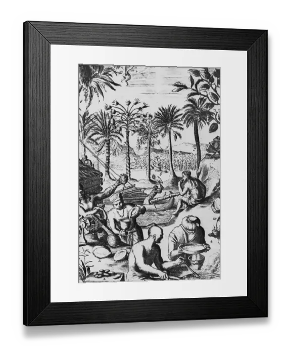 Framed Print : European Print of Drink Processing Activities in the New World Framed Print : European Print of Drink Processing Activities in the New World