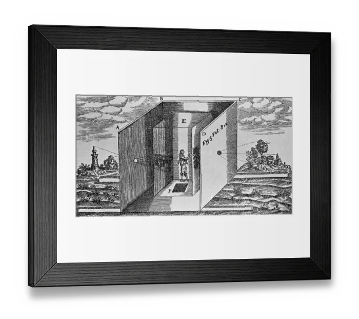 Framed Print : Diagram of Kircher's Camera Obscura Framed Print : Diagram of Kircher's Camera Obscura