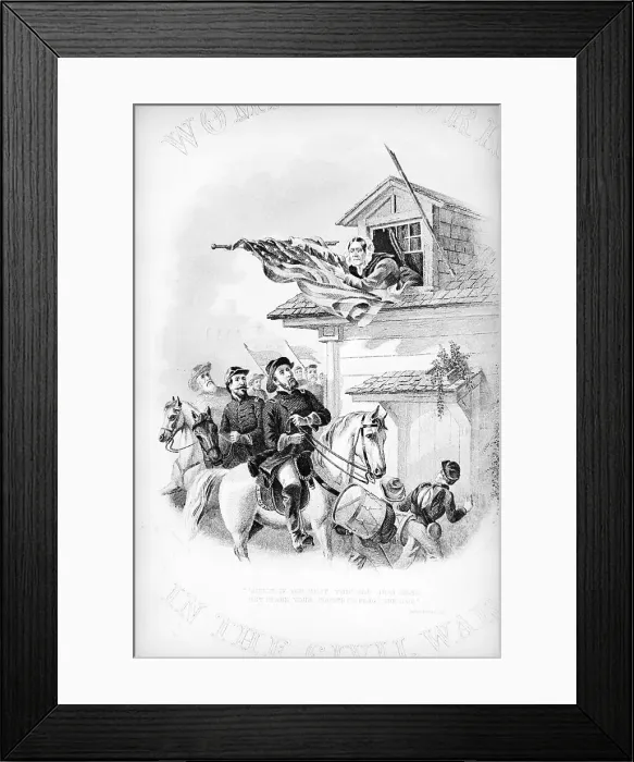 Framed Print : Illustration of Barbara Fritchie Waving the American Flag Framed Print : Illustration of Barbara Fritchie Waving the American Flag
