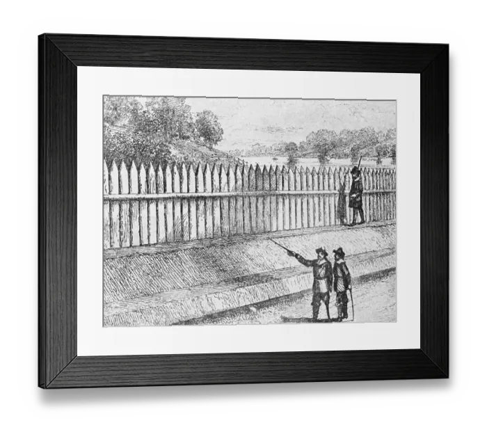 Framed Print : Illustration of Wooden Wall in Colonial New York Framed Print : Illustration of Wooden Wall in Colonial New York