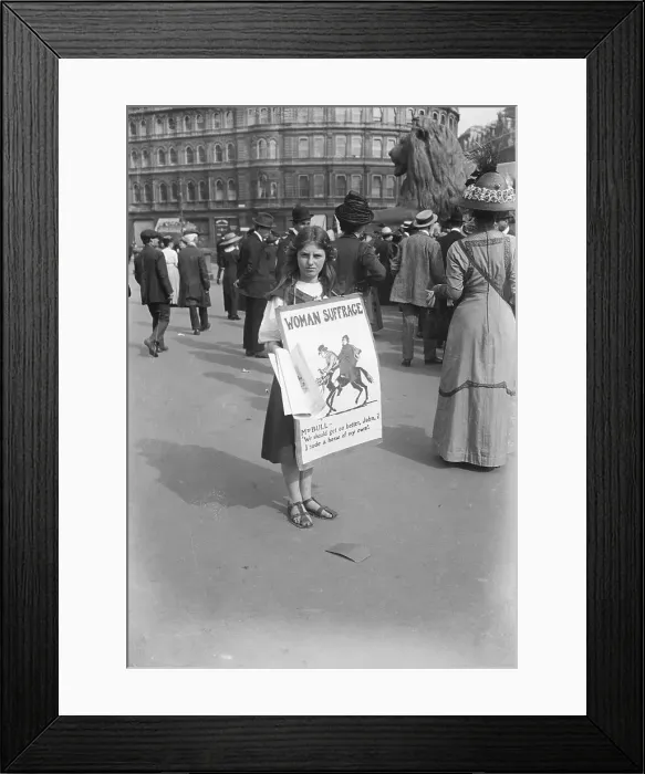 Framed Print : Young Suffragist Wearing Placard Framed Print : Young Suffragist Wearing Placard