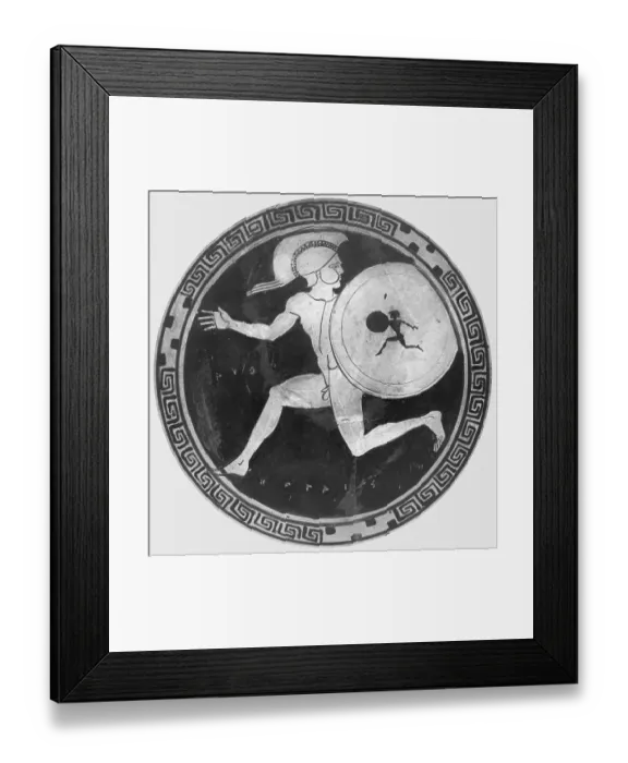 Framed Print : Red Figure Vase Painting with Greek Soldier Holding a Shield Framed Print : Red Figure Vase Painting with Greek Soldier Holding a Shield