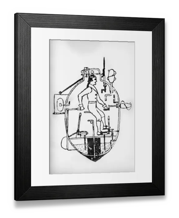 Framed Print : Cross Section of Turtle Submarine