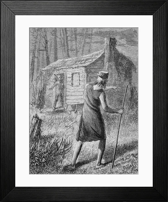 Framed Print : Book Illustration of Johnny Appleseed Warning Pioneers of Approaching Indians Framed Print : Book Illustration of Johnny Appleseed Warning Pioneers of Approaching Indians