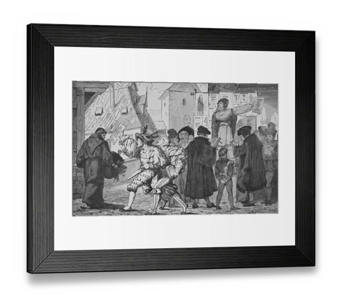 Framed Print : Illustration of Men Selling Books in Germany Framed Print : Illustration of Men Selling Books in Germany