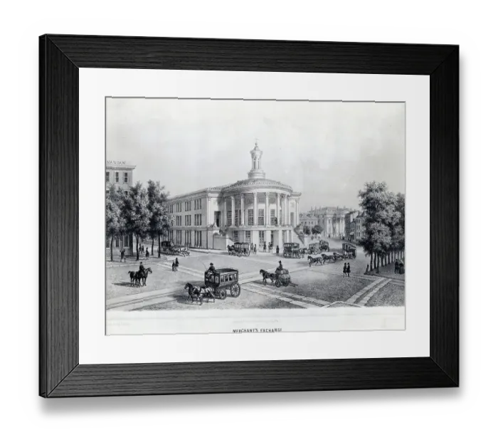 Framed Print : Pedestrian and Buggy Travelers on the Merchant's Exchange in Early Philadelphia Framed Print : Pedestrian and Buggy Travelers on the Merchant's Exchange in Early Philadelphia
