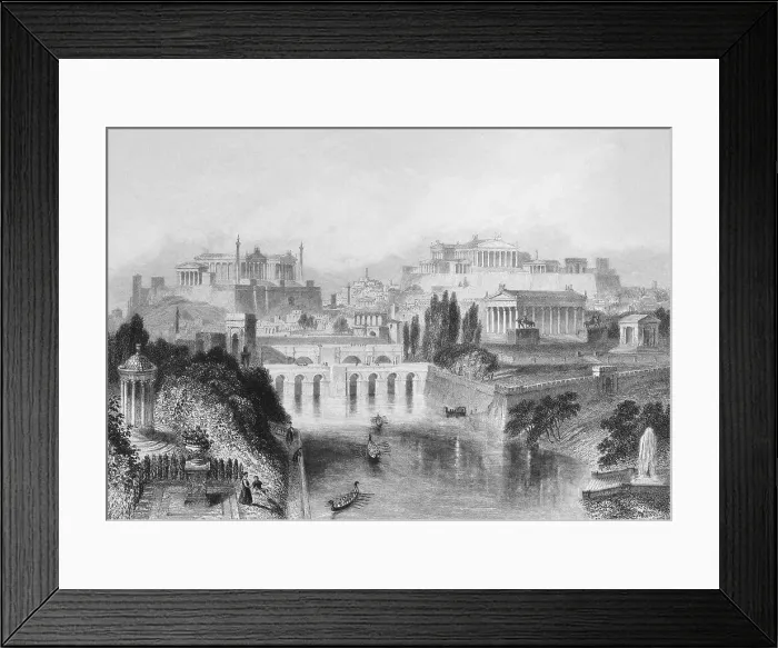 Framed Print : Illustration of Gondolas on River in Rome Framed Print : Illustration of Gondolas on River in Rome