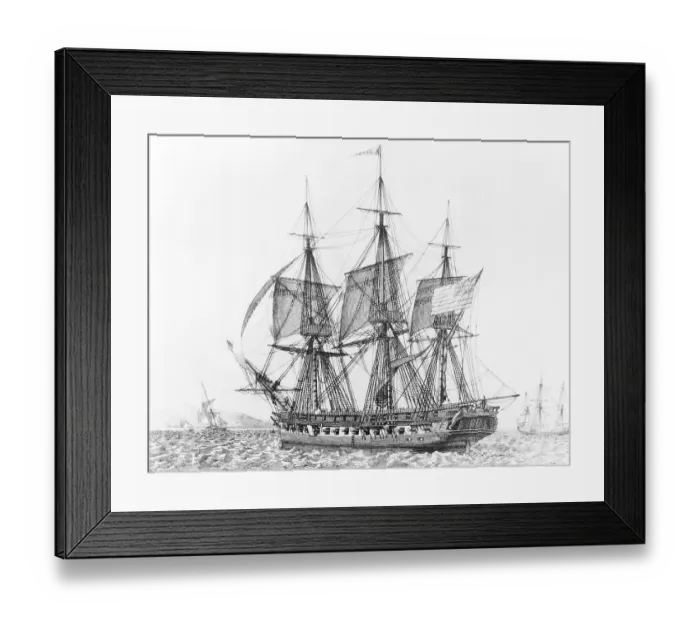 Framed Print : Print Depicting the USS Constitution Escaping from a British Squadron Framed Print : Print Depicting the USS Constitution Escaping from a British Squadron