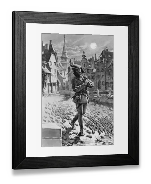 Framed Print : Illustration of the Pied Piper Leading Rats Framed Print : Illustration of the Pied Piper Leading Rats