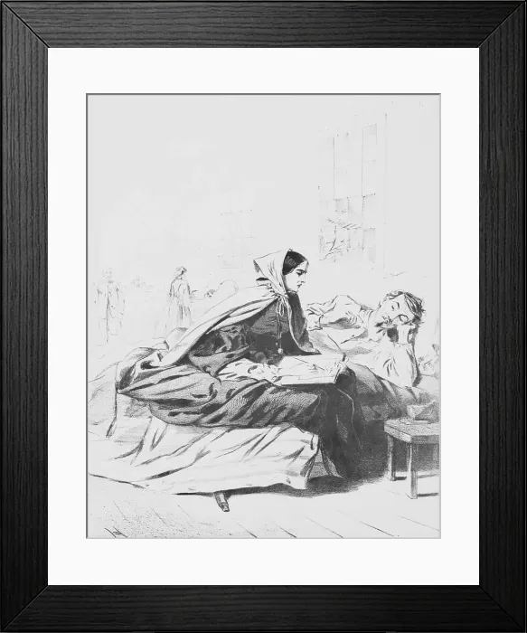 Framed Print : Drawing of Florence Nightingale Scripting a Soldier's Letter Framed Print : Drawing of Florence Nightingale Scripting a Soldier's Letter