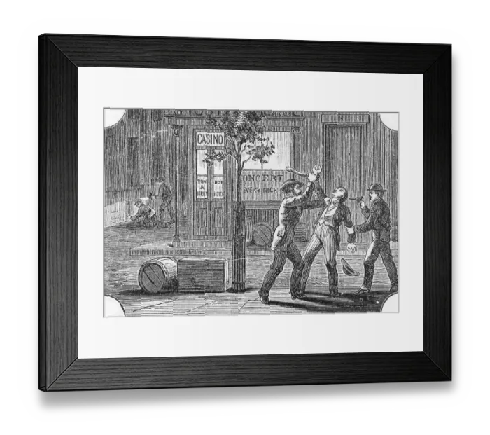 Framed Print : Mugging and Murder on a New York City Street Illustration in Police Gazette Framed Print : Mugging and Murder on a New York City Street Illustration in Police Gazette