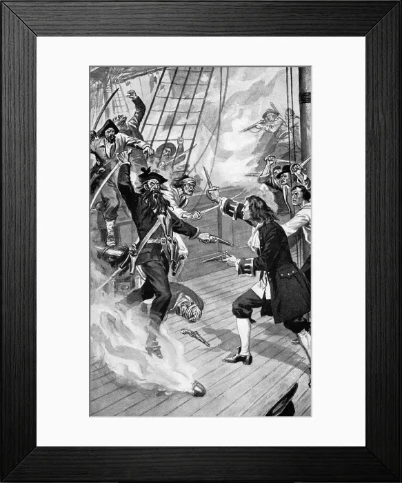 Framed Print : Illustration of Blackbeard and Maynard Dueling Framed Print : Illustration of Blackbeard and Maynard Dueling