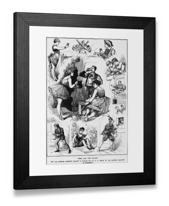 Framed Print : Beer and the Ballet Newspaper Illustration Framed Print : Beer and the Ballet Newspaper Illustration
