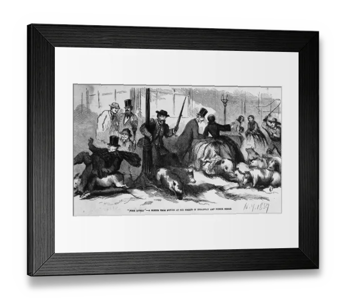 Framed Print : Print Depicting Pork Lively - A Sketch from Nature at the Corner of Broadway and Fourth Street Framed Print : Print Depicting Pork Lively - A Sketch from Nature at the Corner of Broadway and Fourth Street