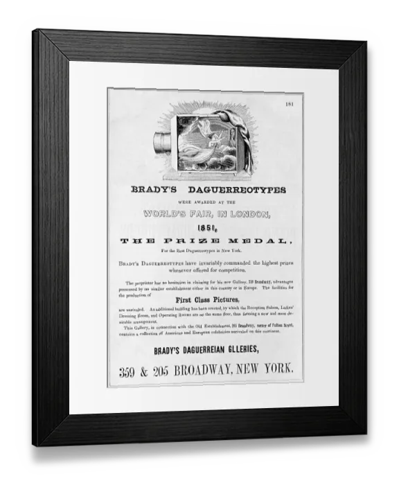Framed Print : Advertisement for Brady's Daguerrotypes Framed Print : Advertisement for Brady's Daguerrotypes