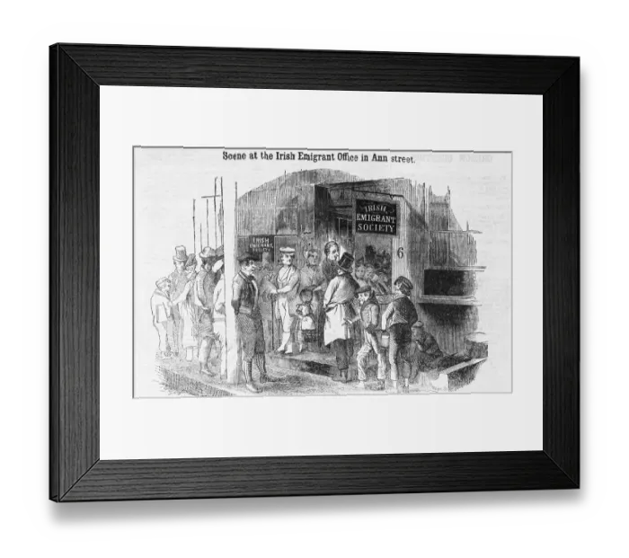 Framed Print : Scene at the Irish Emigrant Office in Ann Street Illustration Framed Print : Scene at the Irish Emigrant Office in Ann Street Illustration