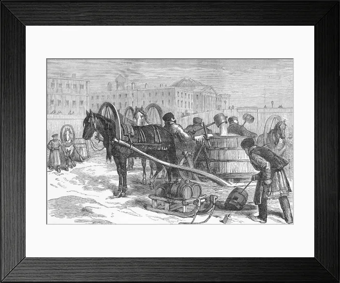 Framed Print : Illustration of People Getting Water from the Neva River in St. Petersburg