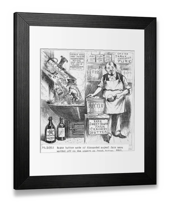 Framed Print : Illustration of Man Selling Adulterated Oleomargarine as Pure Butter Framed Print : Illustration of Man Selling Adulterated Oleomargarine as Pure Butter