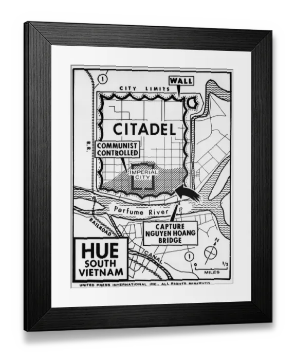 Framed Print : Map Illustrating Forces in the South Vietnamese City of Hue Framed Print : Map Illustrating Forces in the South Vietnamese City of Hue