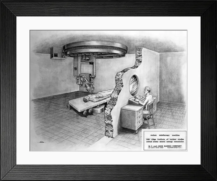 Framed Print : Illustration of Employee Using Cancer Treatment Machinery on Patient Framed Print : Illustration of Employee Using Cancer Treatment Machinery on Patient