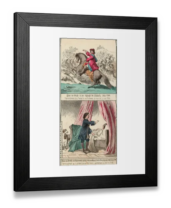 Framed Print : 18th-Century Print of Peter the Great on Horseback and at Bedside Framed Print : 18th-Century Print of Peter the Great on Horseback and at Bedside