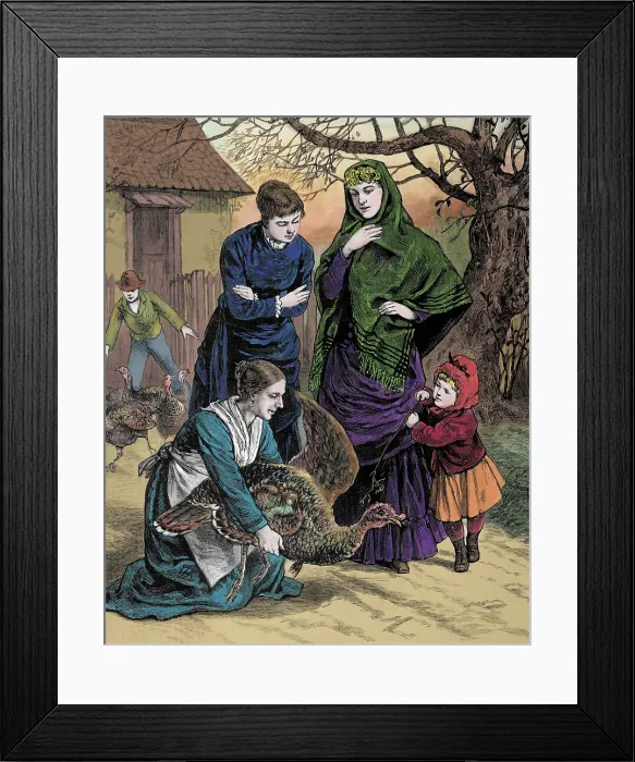 Framed Print : Illustration of Women Selecting a Thanksgiving Turkey