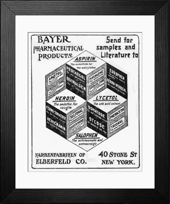 Framed Print : Early Bayer Pharmaceutical Products Advertisement