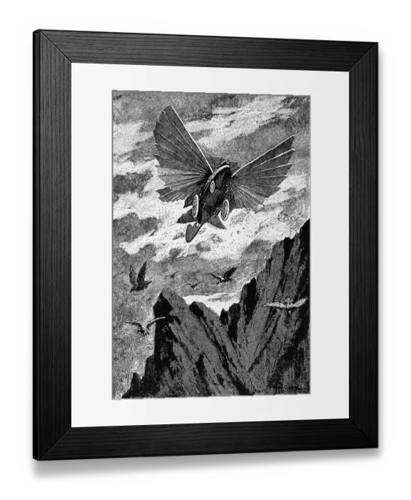 Framed Print : Illustration of a Jules Verne Flying Machine by George Roux Framed Print : Illustration of a Jules Verne Flying Machine by George Roux