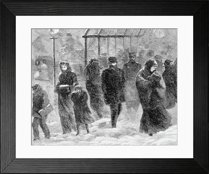 Framed Print : Pedestrians Walking in a Blizzard by Stanley Fox