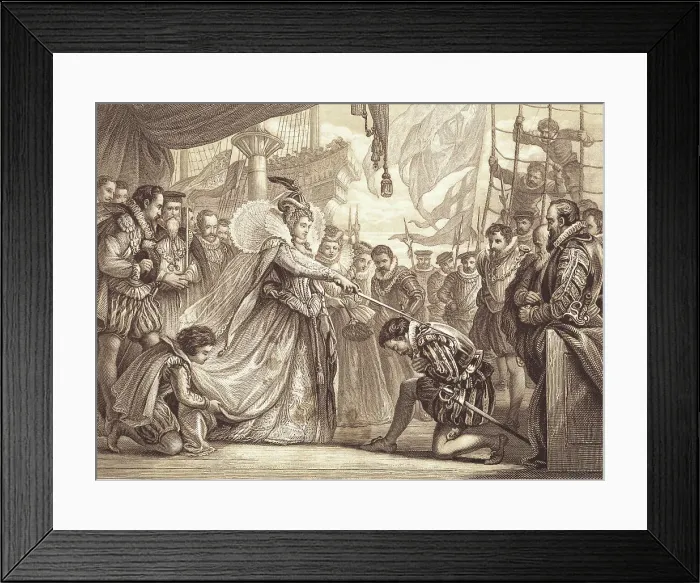 Framed Print : Illustration of Queen Elizabeth Knighting Sir Francis Drake Framed Print : Illustration of Queen Elizabeth Knighting Sir Francis Drake