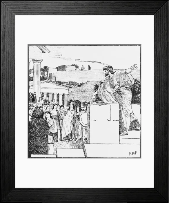 Framed Print : Woodcut of Demosthenes Speaking to Outdoor Assembly Framed Print : Woodcut of Demosthenes Speaking to Outdoor Assembly